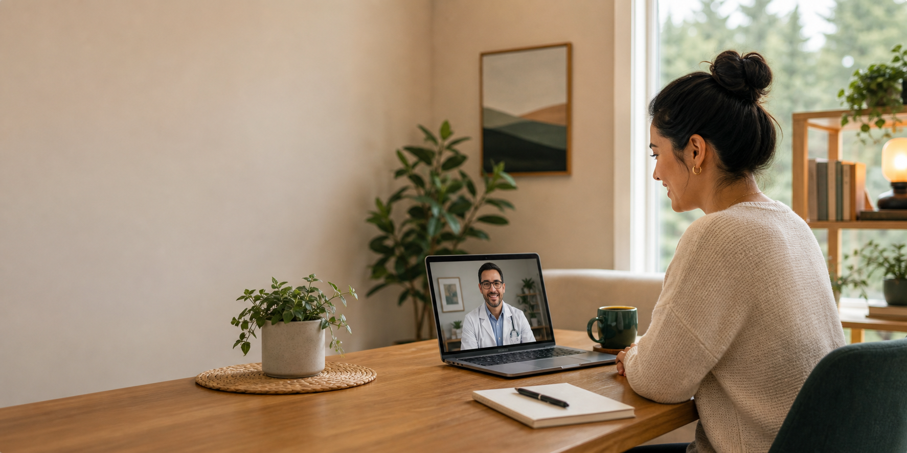 Adult patient participating in a telehealth behavioral health visit from home